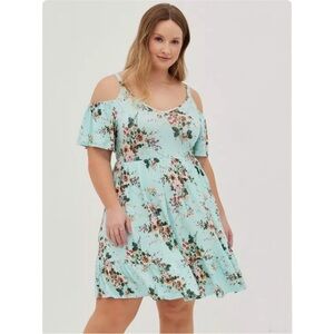 Torrid Floral Cold Shoulder Dress - Light Blue